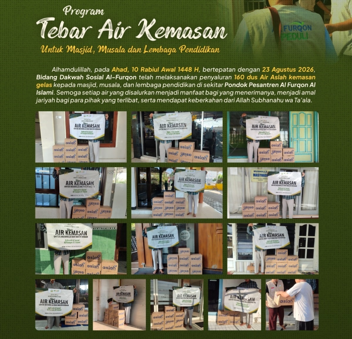 Tebar Air Mineral ke Mushola dan Masjid Sekitar Ma'had