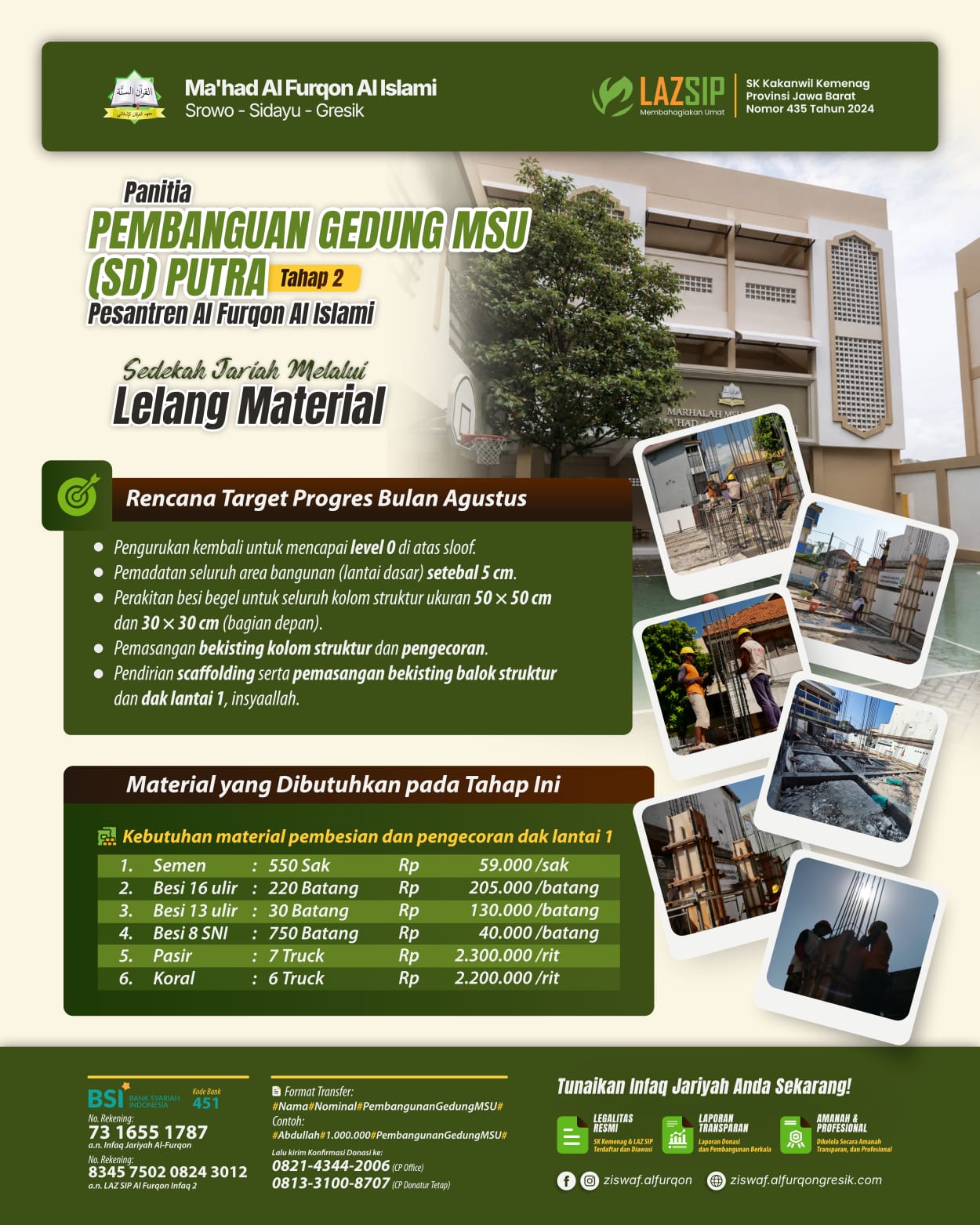 Donasi Pembangunan Gedung Santri MSU Al Furqon Al Islami